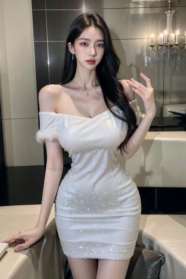    AI美女-拟实-沙发上的白裙美女 室内家居优雅抹胸短裙写真 极品性感女神第18张图片