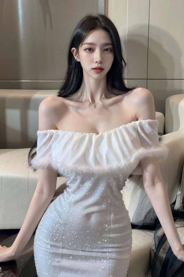    AI美女-拟实-沙发上的白裙美女 室内家居优雅抹胸短裙写真 极品性感女神第20张图片