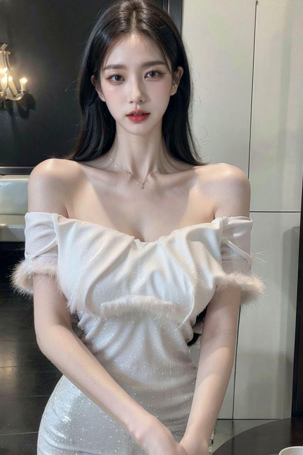    AI美女-拟实-沙发上的白裙美女 室内家居优雅抹胸短裙写真 极品性感女神第22张图片