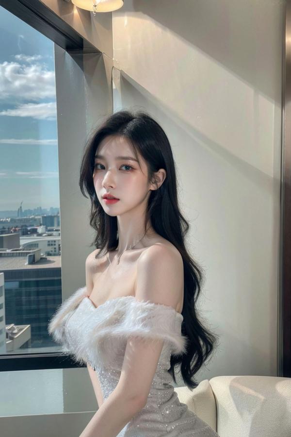    AI美女-拟实-沙发上的白裙美女 室内家居优雅抹胸短裙写真 极品性感女神第23张图片