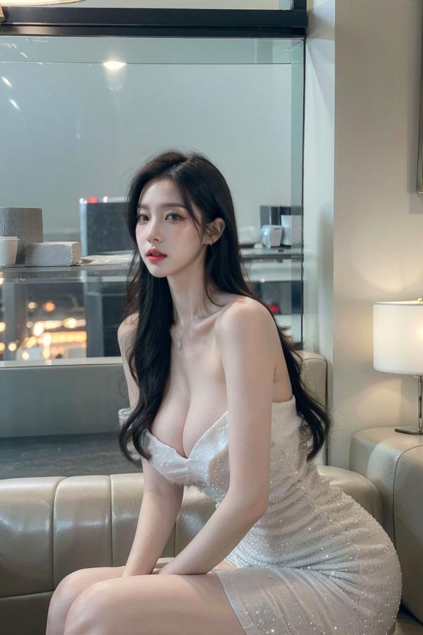    AI美女-拟实-沙发上的白裙美女 室内家居优雅抹胸短裙写真 极品性感女神第28张图片