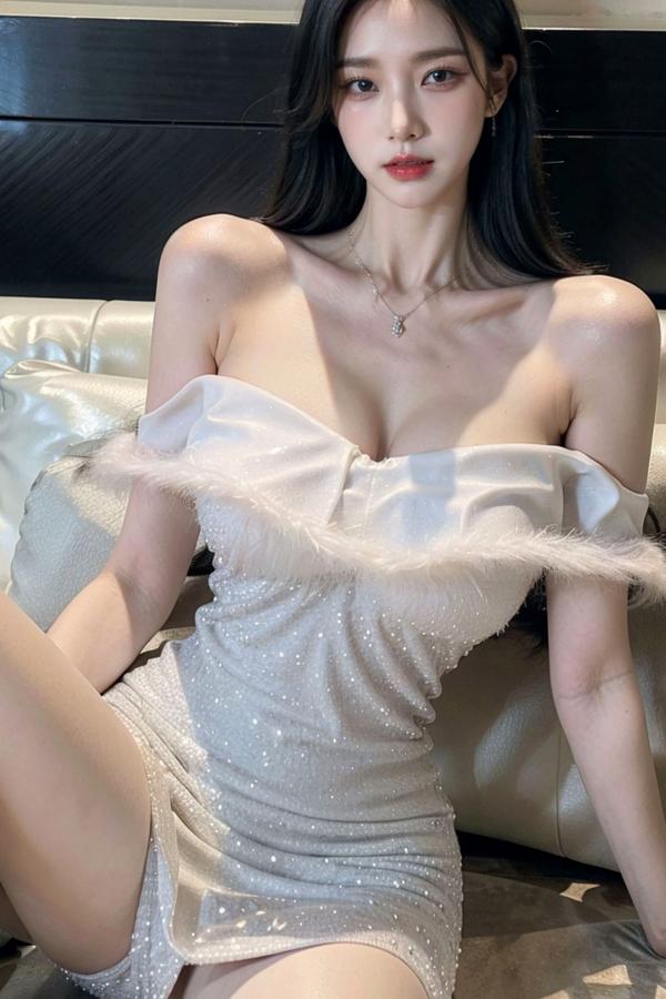    AI美女-拟实-沙发上的白裙美女 室内家居优雅抹胸短裙写真 极品性感女神第33张图片