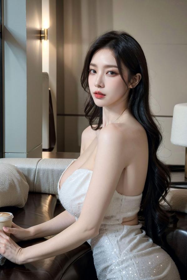    AI美女-拟实-沙发上的白裙美女 室内家居优雅抹胸短裙写真 极品性感女神第43张图片