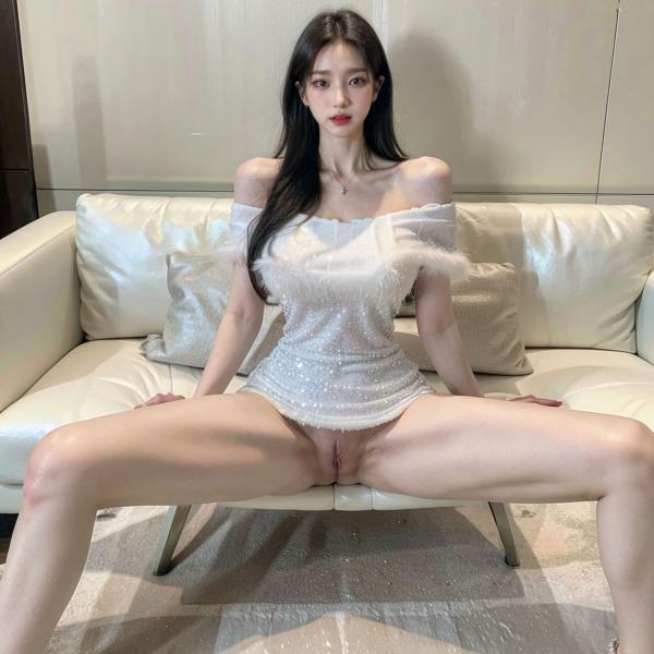    AI美女-拟实-沙发上的白裙美女 室内家居优雅抹胸短裙写真 极品性感女神第66张图片