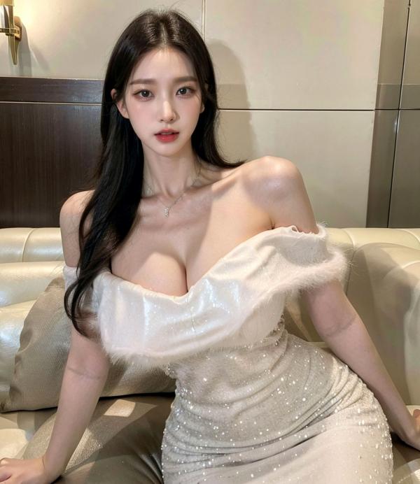    AI美女-拟实-沙发上的白裙美女 室内家居优雅抹胸短裙写真 极品性感女神第67张图片