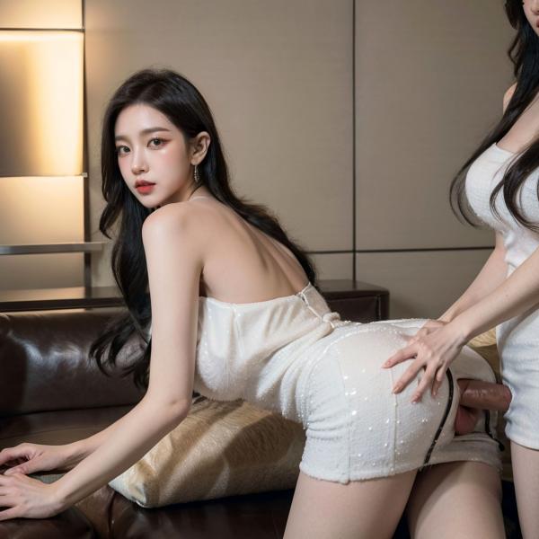    AI美女-拟实-沙发上的白裙美女 室内家居优雅抹胸短裙写真 极品性感女神第75张图片