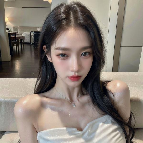    AI美女-拟实-沙发上的白裙美女 室内家居优雅抹胸短裙写真 极品性感女神第77张图片