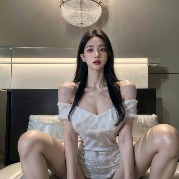    AI美女-拟实-沙发上的白裙美女 室内家居优雅抹胸短裙写真 极品性感女神第80张图片