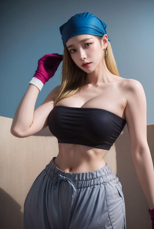    AI美女-拟实-包头抹胸美女 潮流头巾性感抹胸室内写真 极致身材尤物女神第1张图片