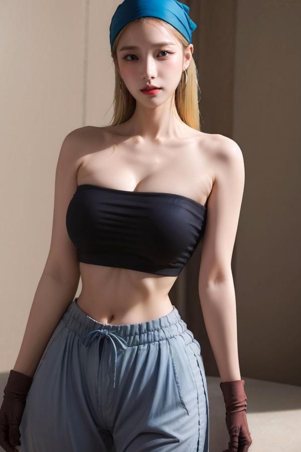    AI美女-拟实-包头抹胸美女 潮流头巾性感抹胸室内写真 极致身材尤物女神第2张图片