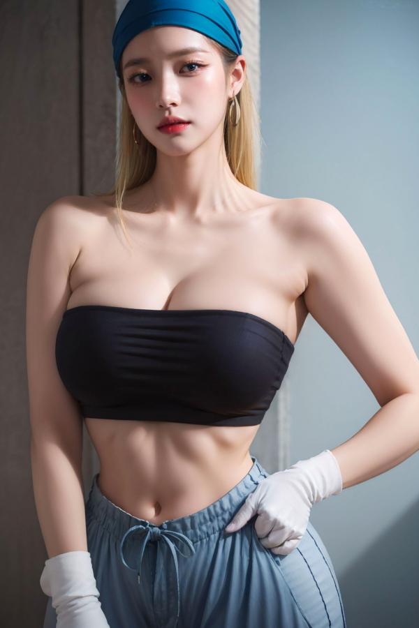    AI美女-拟实-包头抹胸美女 潮流头巾性感抹胸室内写真 极致身材尤物女神第3张图片