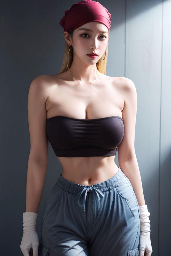    AI美女-拟实-包头抹胸美女 潮流头巾性感抹胸室内写真 极致身材尤物女神第12张图片