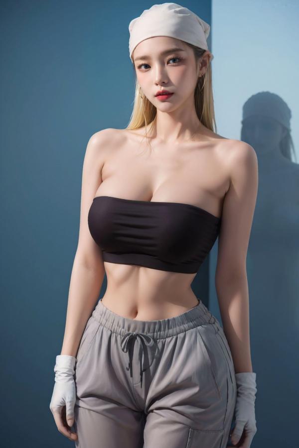    AI美女-拟实-包头抹胸美女 潮流头巾性感抹胸室内写真 极致身材尤物女神第38张图片