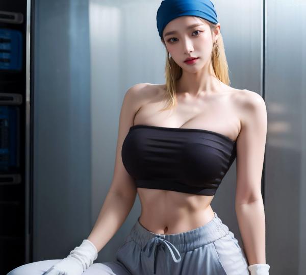    AI美女-拟实-包头抹胸美女 潮流头巾性感抹胸室内写真 极致身材尤物女神第41张图片