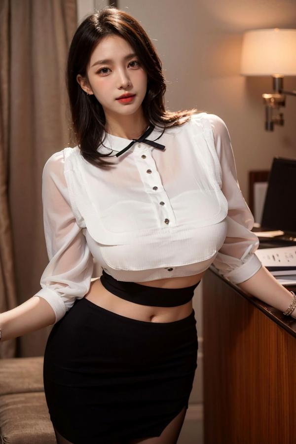    AI美女-拟实-OL白衫短裙-18禁 职场制服黑丝大尺度诱惑私房写真第1张图片
