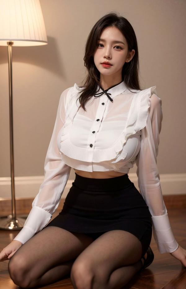    AI美女-拟实-OL白衫短裙-18禁 职场制服黑丝大尺度诱惑私房写真第10张图片