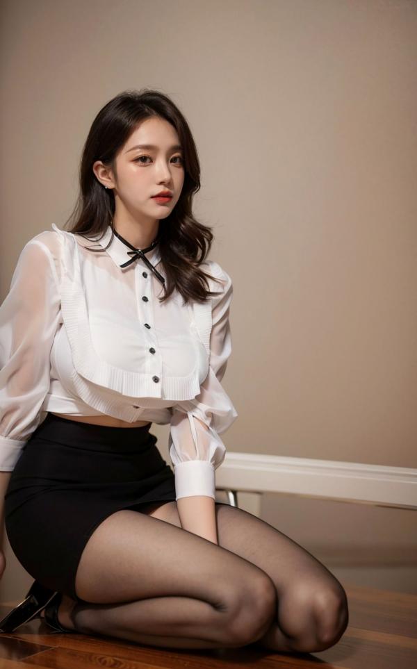    AI美女-拟实-OL白衫短裙-18禁 职场制服黑丝大尺度诱惑私房写真第12张图片