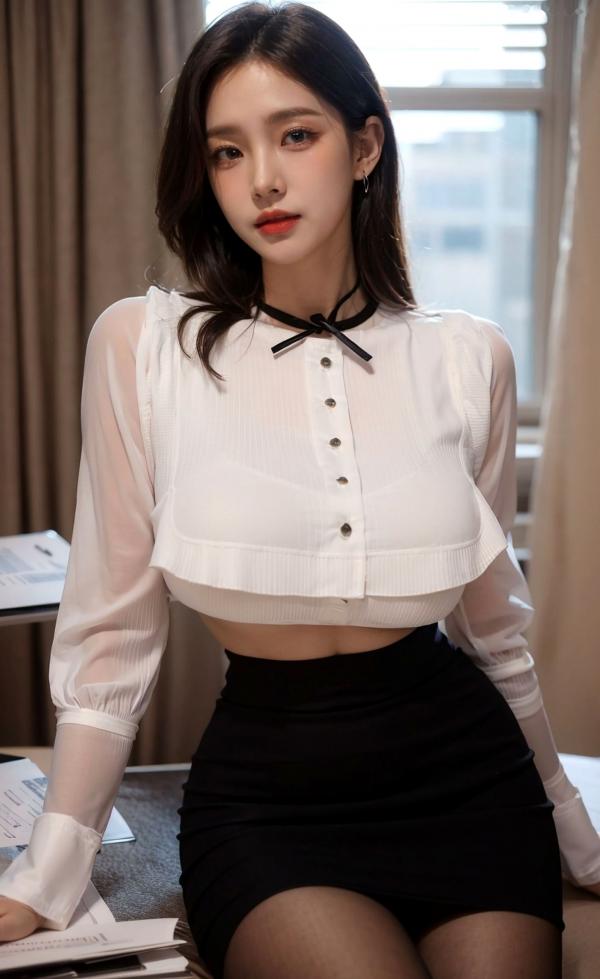    AI美女-拟实-OL白衫短裙-18禁 职场制服黑丝大尺度诱惑私房写真第13张图片