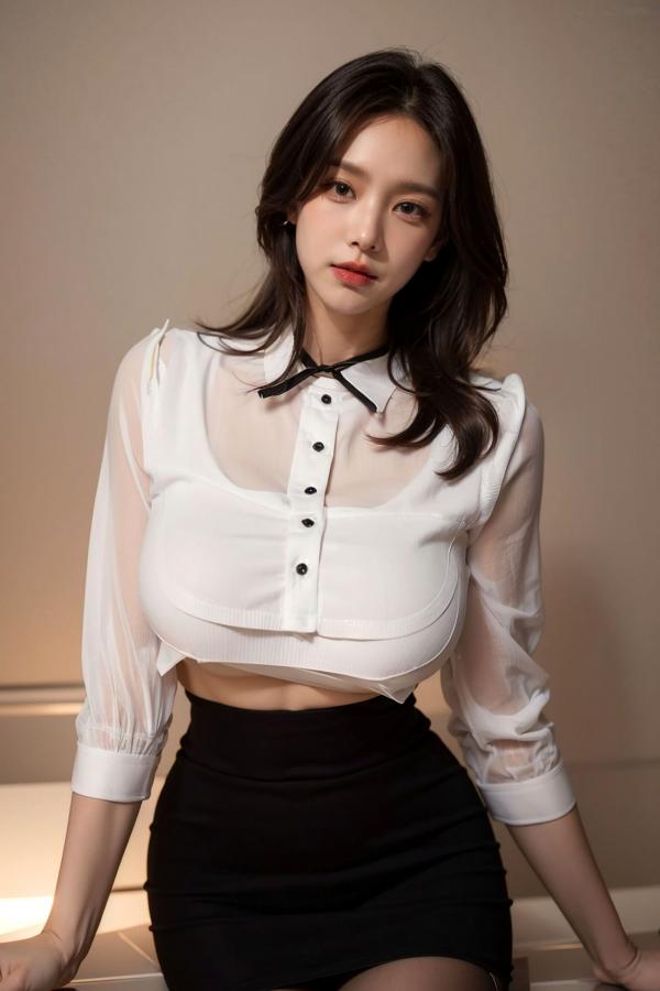    AI美女-拟实-OL白衫短裙-18禁 职场制服黑丝大尺度诱惑私房写真第14张图片