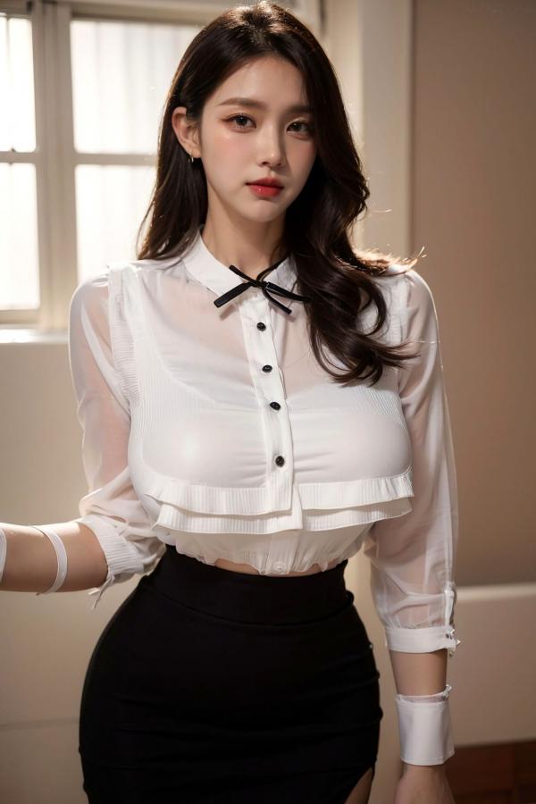    AI美女-拟实-OL白衫短裙-18禁 职场制服黑丝大尺度诱惑私房写真第17张图片