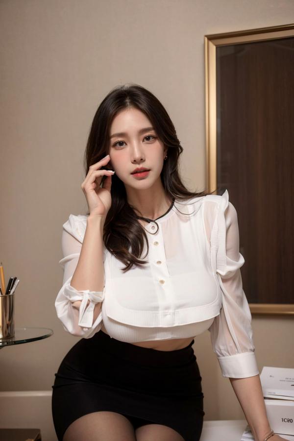    AI美女-拟实-OL白衫短裙-18禁 职场制服黑丝大尺度诱惑私房写真第18张图片