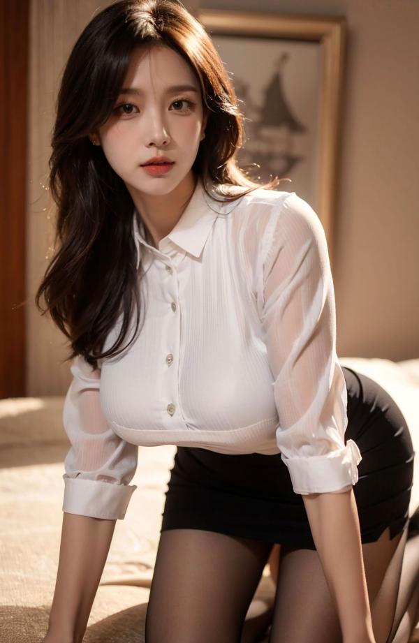    AI美女-拟实-OL白衫短裙-18禁 职场制服黑丝大尺度诱惑私房写真第19张图片