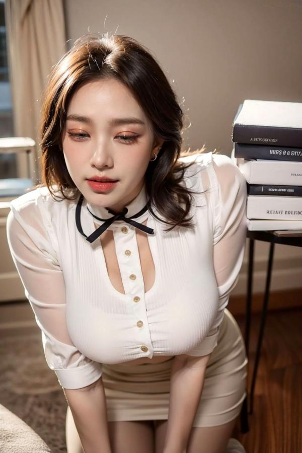    AI美女-拟实-OL白衫短裙-18禁 职场制服黑丝大尺度诱惑私房写真第38张图片