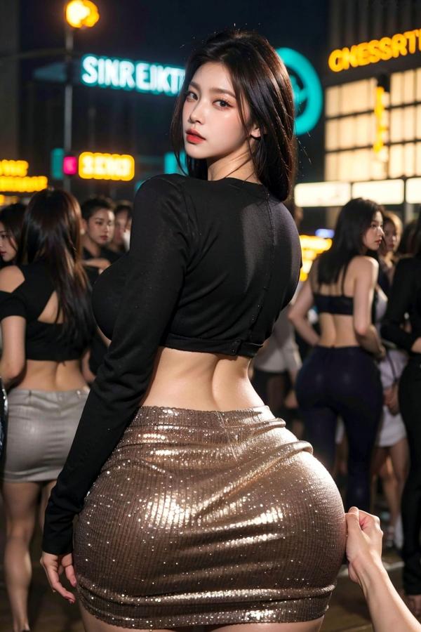    AI美女-超写实-夜色下的金色短裙美女-18禁第57张图片