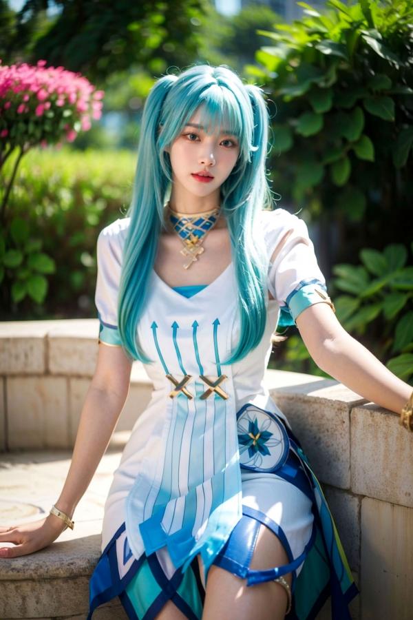    AI美女-超写实-绿发双马尾美女-18禁第1张图片