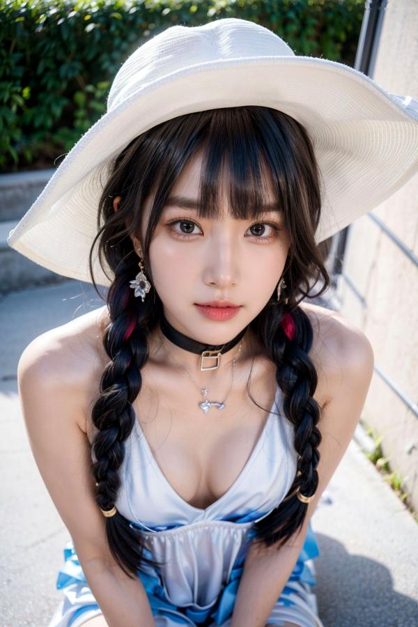    AI美女拟实写真：戴白色遮阳帽的清纯尤物，户外泳池边的性感私房照，展现曼妙曲线与如雪肌肤第81张图片