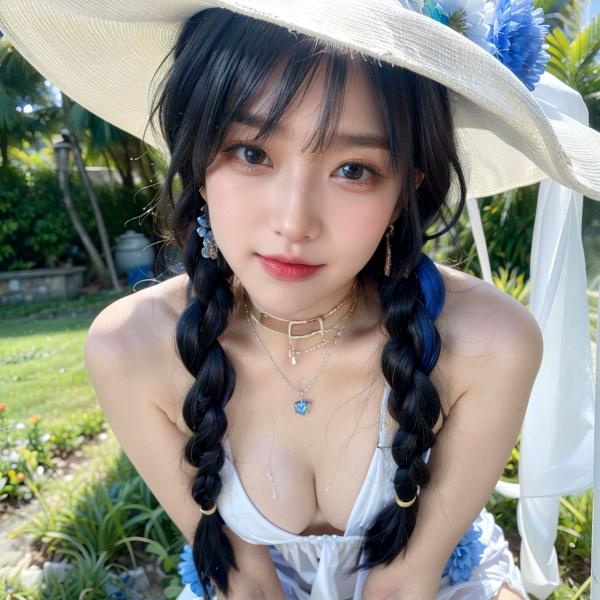    AI美女拟实写真：戴白色遮阳帽的清纯尤物，户外泳池边的性感私房照，展现曼妙曲线与如雪肌肤第110张图片