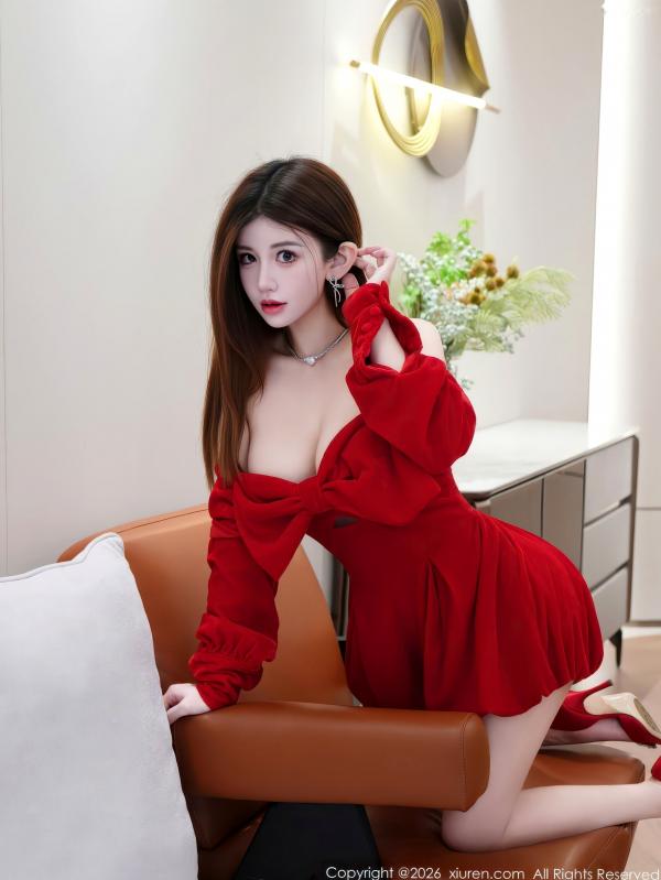    XiuRen秀人网-11280-苏甜橙子-迷人红色连衣短裙-精致室内私房甜美写真-2026.01.27第47张图片