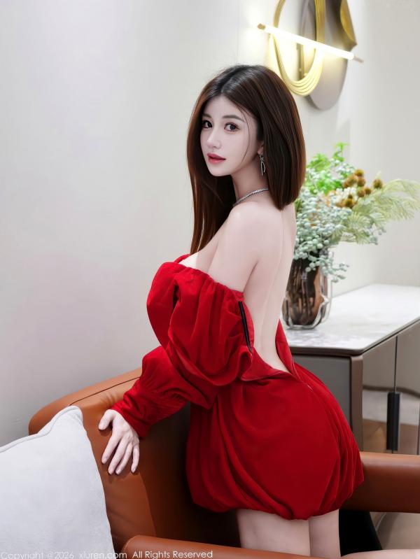    XiuRen秀人网-11280-苏甜橙子-迷人红色连衣短裙-精致室内私房甜美写真-2026.01.27第51张图片