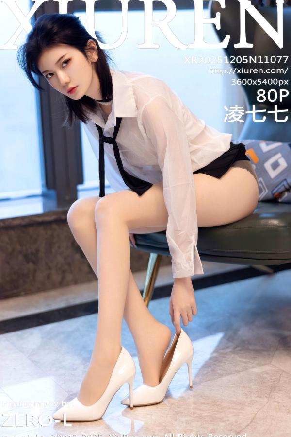    XiuRen秀人网-11077-凌七七-纯欲OL职场风格白衬衫黑短裙性感私房写真-2025.12.05第81张图片