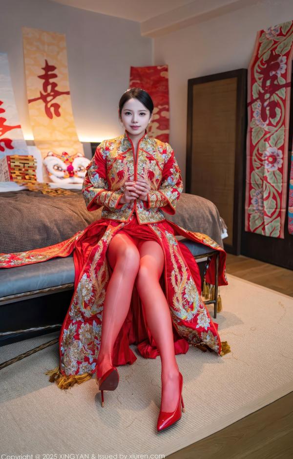    XingYan星颜社-438-大美妞儿-中式婚纱诱惑-红色新娘内衣爆乳丝袜-极致性感私房-2025.12.03第1张图片