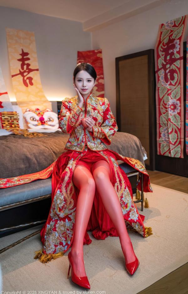    XingYan星颜社-438-大美妞儿-中式婚纱诱惑-红色新娘内衣爆乳丝袜-极致性感私房-2025.12.03第2张图片