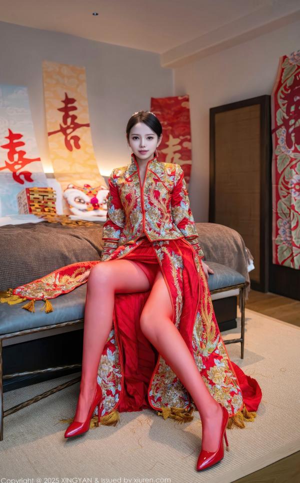    XingYan星颜社-438-大美妞儿-中式婚纱诱惑-红色新娘内衣爆乳丝袜-极致性感私房-2025.12.03第3张图片