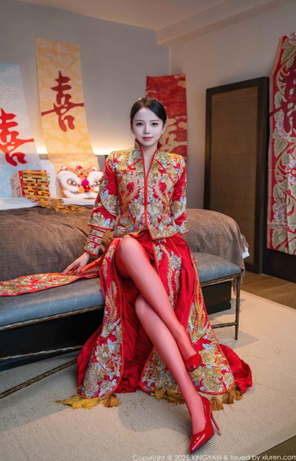    XingYan星颜社-438-大美妞儿-中式婚纱诱惑-红色新娘内衣爆乳丝袜-极致性感私房-2025.12.03第4张图片