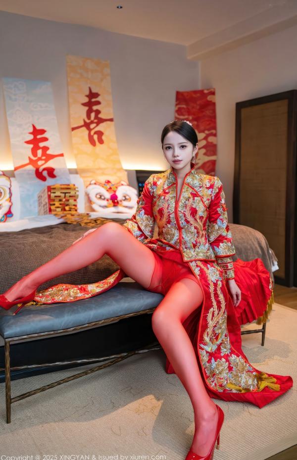    XingYan星颜社-438-大美妞儿-中式婚纱诱惑-红色新娘内衣爆乳丝袜-极致性感私房-2025.12.03第5张图片
