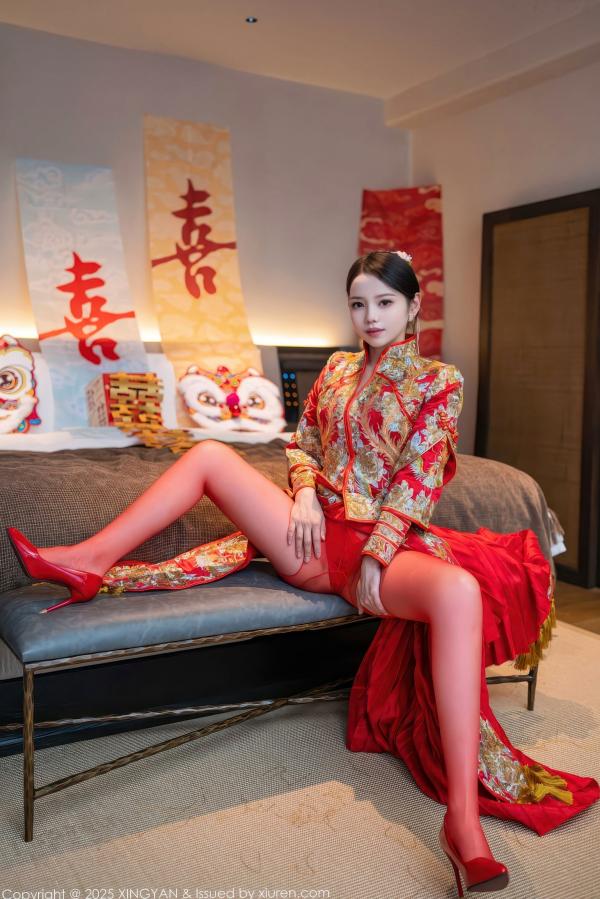    XingYan星颜社-438-大美妞儿-中式婚纱诱惑-红色新娘内衣爆乳丝袜-极致性感私房-2025.12.03第6张图片