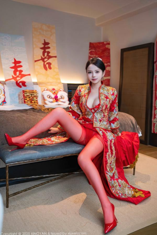    XingYan星颜社-438-大美妞儿-中式婚纱诱惑-红色新娘内衣爆乳丝袜-极致性感私房-2025.12.03第7张图片