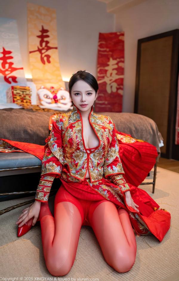    XingYan星颜社-438-大美妞儿-中式婚纱诱惑-红色新娘内衣爆乳丝袜-极致性感私房-2025.12.03第8张图片
