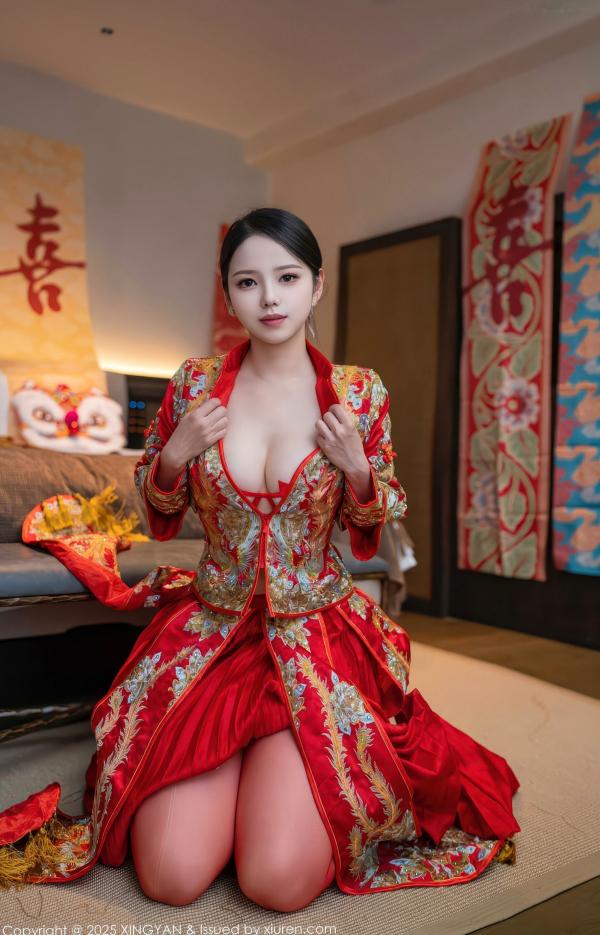    XingYan星颜社-438-大美妞儿-中式婚纱诱惑-红色新娘内衣爆乳丝袜-极致性感私房-2025.12.03第9张图片