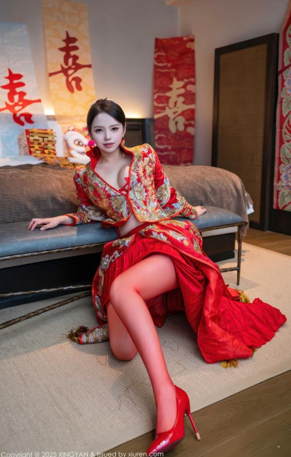   XingYan星颜社-438-大美妞儿-中式婚纱诱惑-红色新娘内衣爆乳丝袜-极致性感私房-2025.12.03第10张图片