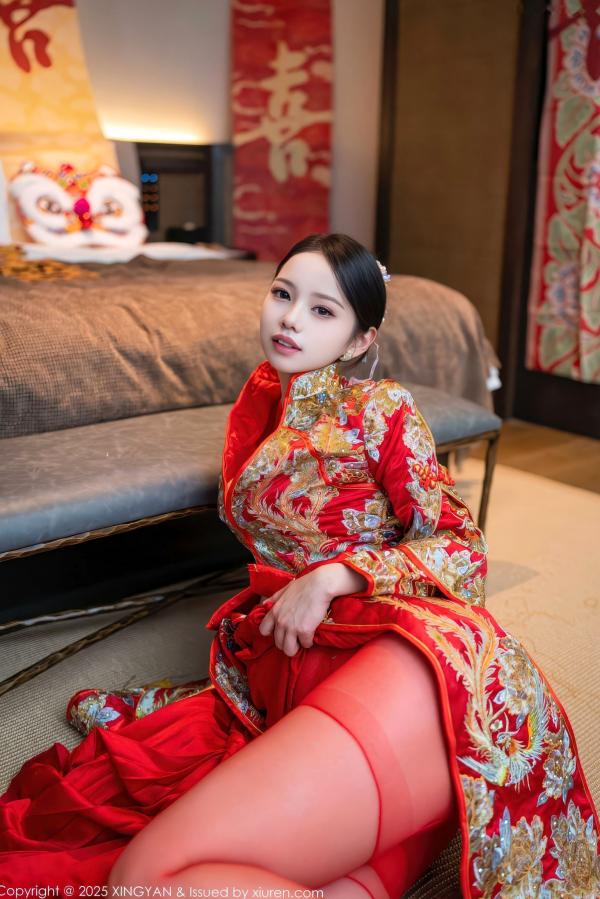    XingYan星颜社-438-大美妞儿-中式婚纱诱惑-红色新娘内衣爆乳丝袜-极致性感私房-2025.12.03第12张图片
