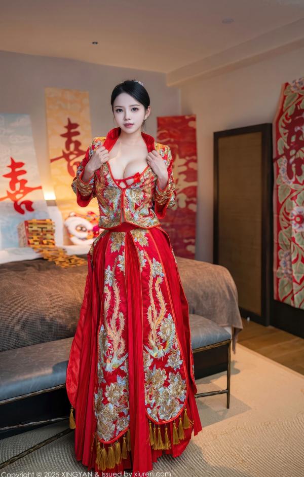    XingYan星颜社-438-大美妞儿-中式婚纱诱惑-红色新娘内衣爆乳丝袜-极致性感私房-2025.12.03第16张图片
