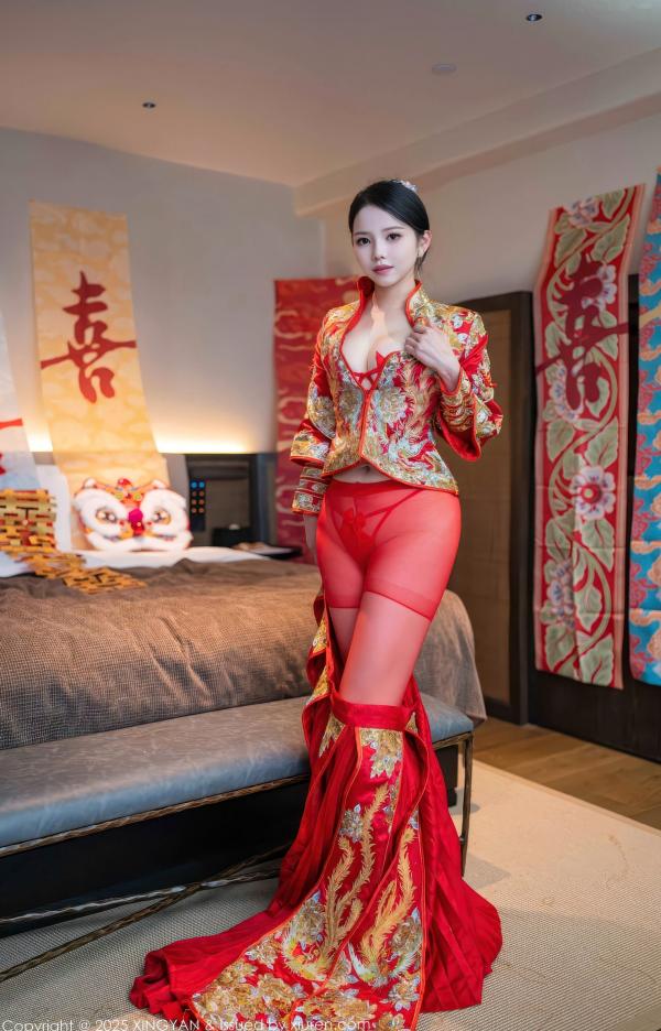    XingYan星颜社-438-大美妞儿-中式婚纱诱惑-红色新娘内衣爆乳丝袜-极致性感私房-2025.12.03第18张图片
