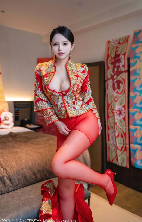    XingYan星颜社-438-大美妞儿-中式婚纱诱惑-红色新娘内衣爆乳丝袜-极致性感私房-2025.12.03第19张图片