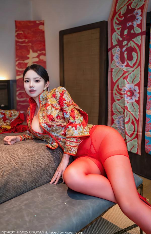    XingYan星颜社-438-大美妞儿-中式婚纱诱惑-红色新娘内衣爆乳丝袜-极致性感私房-2025.12.03第26张图片