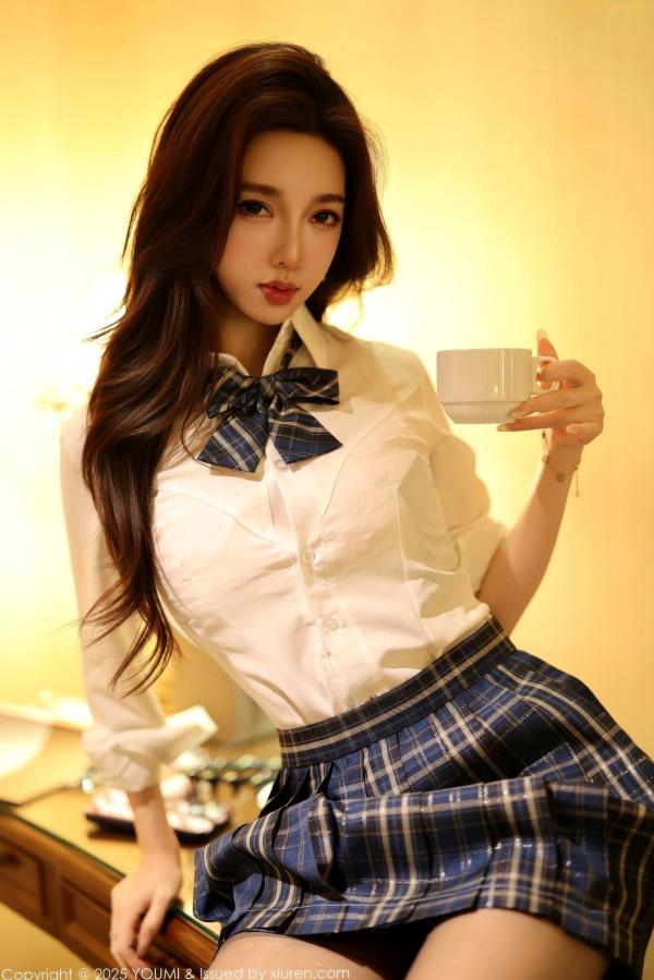    YouMi尤蜜荟-1183-Twins-桃桃-白衬衫格子短裙黑丝私房写真-性感制服妩媚诱惑-2025.11.21第37张图片